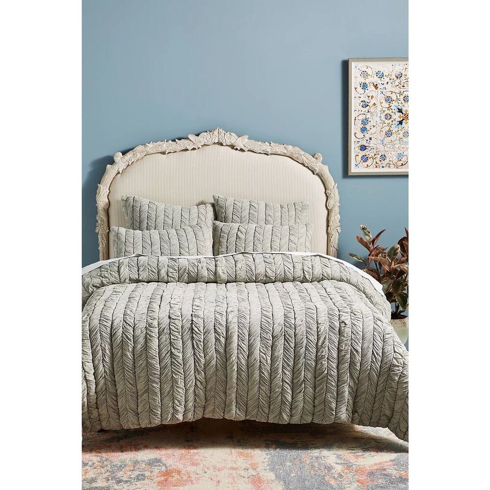 NWT Anthropologie Voile Vienna Ruched Queen Gray Quilt Comforter